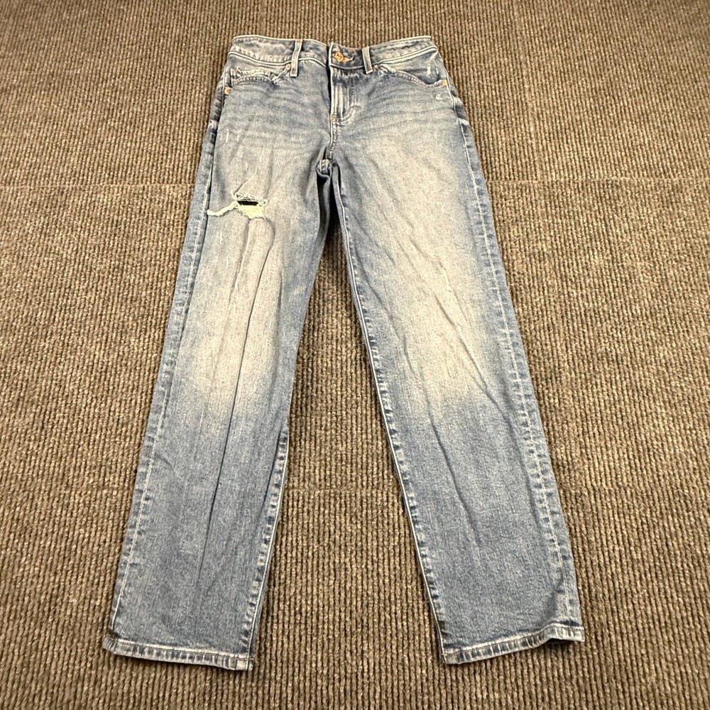 Express Womens Jeans Size 0 Mid Rise Boyfriend Light Wash Distressed Blue 400328